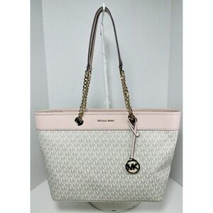 MICHAEL KORS Shania Large East West Ivory Pink Tote Bag W/Charm MINT BJ98KR49‎
